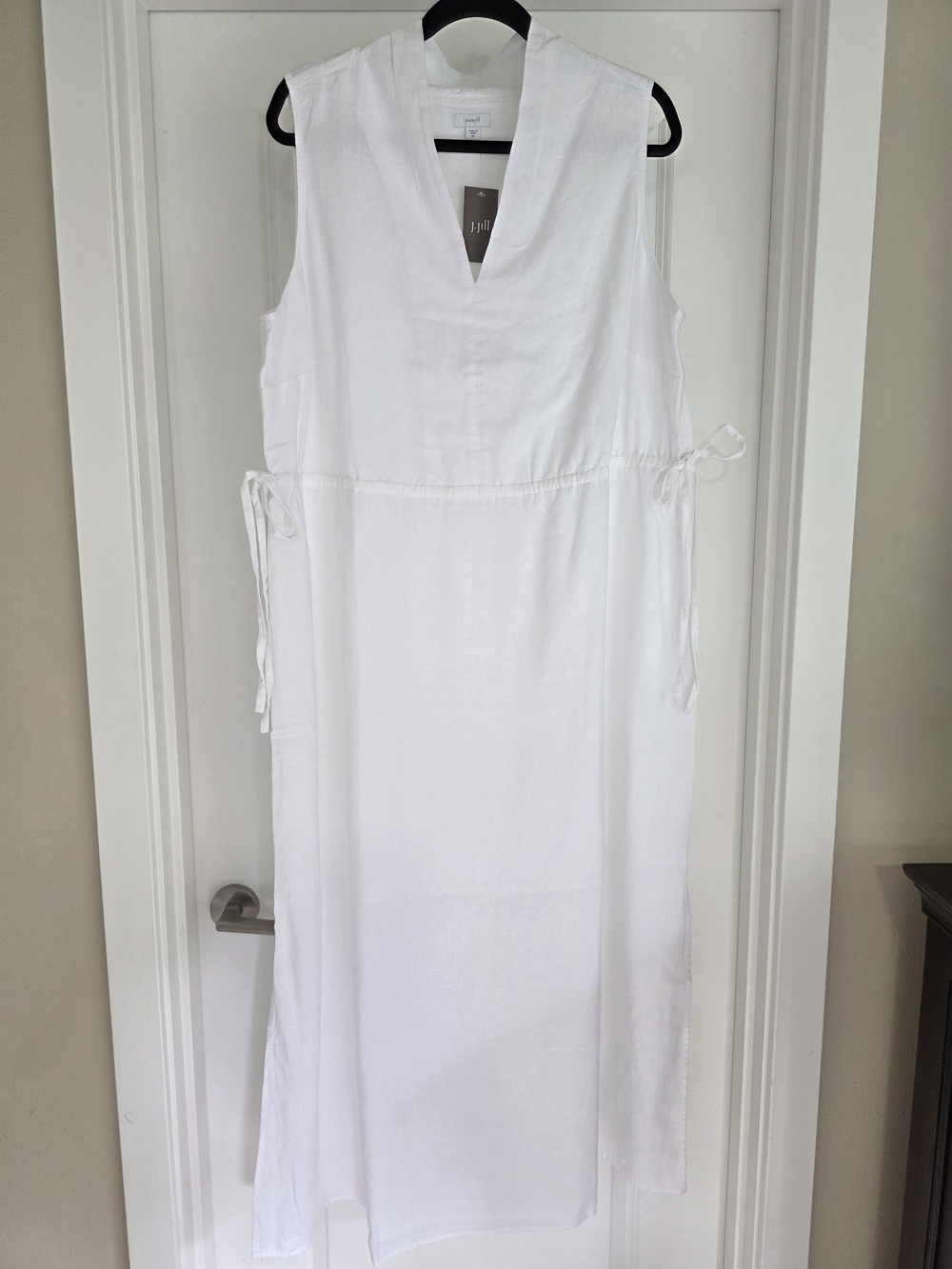 NWT J.Jill Pure Jill Linen Blend Tie Waist Maxi Dress White 2X
